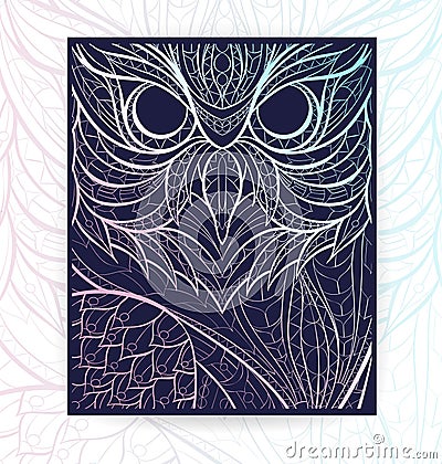 Flyer template with patterned owl. Vector Illustration