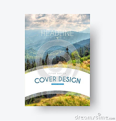 Flyer template with a white arc for the title, and a photo of t Vector Illustration