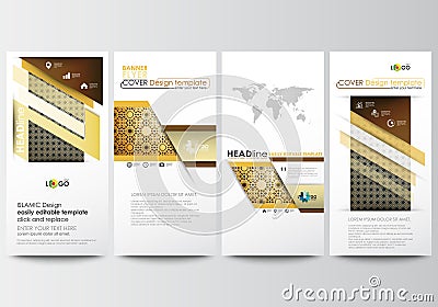 Flyers set, modern banners. Business templates. Cover design template, easy editable, flat layouts. Islamic gold pattern Vector Illustration