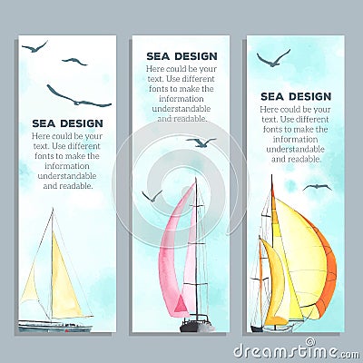 Flyers with watercolor sailboats Vector Illustration