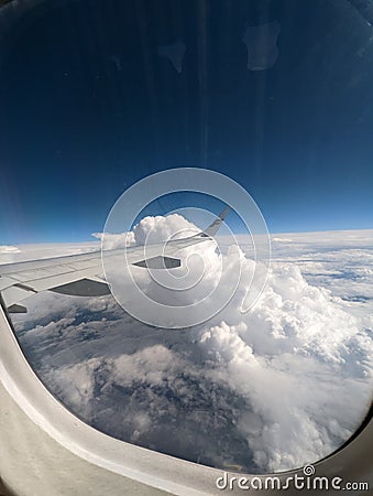 flying above the clouds from Budapest to Helsinki Stock Photo