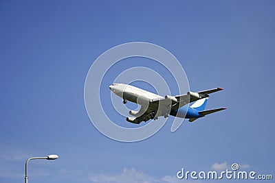 The flying aircraft Stock Photo
