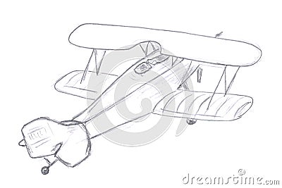 Flying airplane sketch Stock Photo
