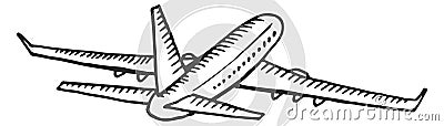 Flying airplane sketch. Air travel symbol. Plane drawing Vector Illustration