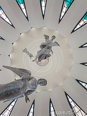 Flying angel statues inside the Cathedral of Brasilia Editorial Stock Photo