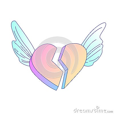 Flying on angel wings Broken heart vector cartoon icon. heartbreak. broken heart or divorce cartoon vector icon, fly Vector Illustration