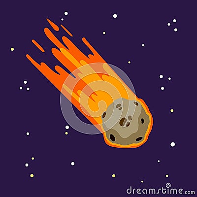 Flying asteroid, Burning comet Vector Illustration