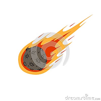 Flying asteroid, Burning comet. Vector Illustration