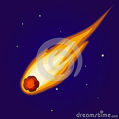 Flying Asteroid at night sky. Minor planet in solar system Vector Illustration