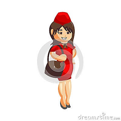Flying attendants air hostess Profession stewardess Bring Bag cartoon character illustration Vector Illustration