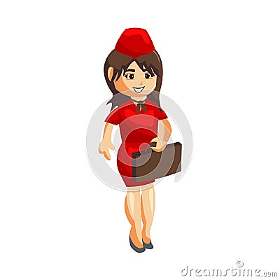 Flying attendants air hostess Profession stewardess Bring Bag cartoon character illustration Vector Illustration