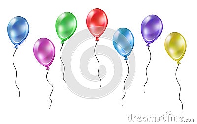 Flying balloons isolated on white Cartoon Illustration