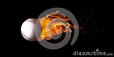 Flying Baseball Engulfed in Flames Stock Photo