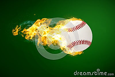 Flying baseball on fire Stock Photo