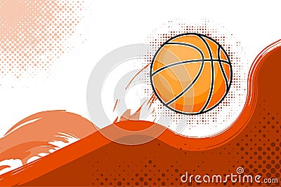 A flying basketball abowe orange flat wave. Abstract background Vector Illustration