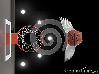 Flying basketball ball to hoop on black background, basketball concept Editorial Stock Photo