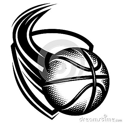 A flying basketball in front of the backboard. Vector monochrome illustration Vector Illustration