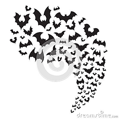 Flying bats flock. Creepy halloween bat fly from cave. Scary nocturnal animal at sky horizontal divider vector Vector Illustration