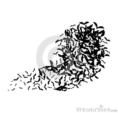 Flying bats. Halloween creepy swarm. Horror, spooky silhouettes Vector Illustration