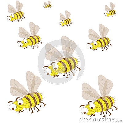 A swarm of bees set insects Vector Illustration