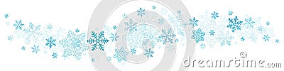 Flying Big And Little Blue Snowflakes And Stars Horizontal Border Vector Illustration