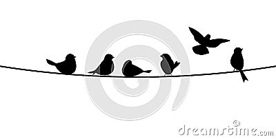 Flying bird branch silhouette illustration Cartoon Illustration