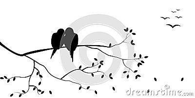 Flying bird branch silhouette illustration Cartoon Illustration