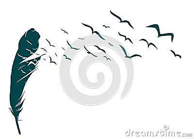 Flying Bird with feather. Vector Illustration