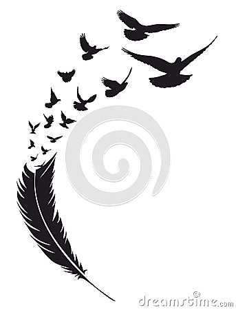 Flying Bird with feather. Vector Illustration