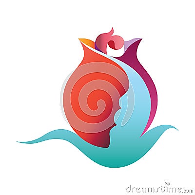 Flying bird figure and rose icon Vector Illustration