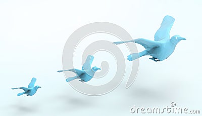 Flying Bird lowpoly Animal Groups on Concept Modern Art and blue paste background Stock Photo