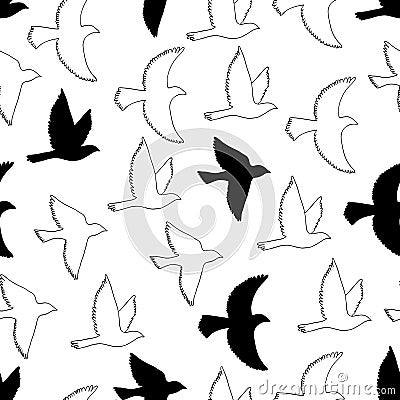 Flying birds seamless pattern. Vector Illustration