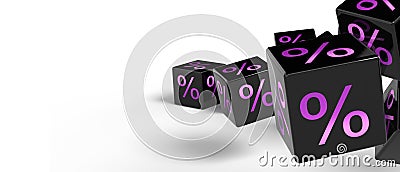 Flying black percentage cubes on a white background.Black Friday. Cartoon Illustration