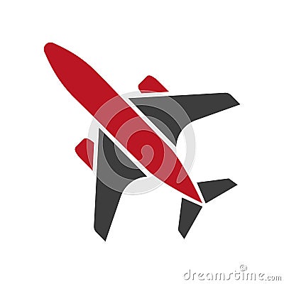 Flying black and red aircraft hand drawn isolated symbol Vector Illustration