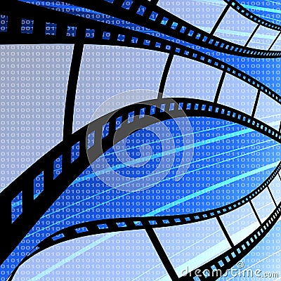 Flying blank film strip with digit background Stock Photo