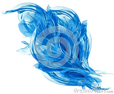 Flying Blue Fabric, Waving Flowing Silk Cloth, Fluttering Abstract Waves Material on White Background Stock Photo