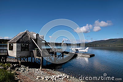 Flying boat on the Lake Te Anau Editorial Stock Photo