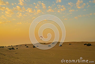 Flying Buggy Arabian Desert Stock Photo