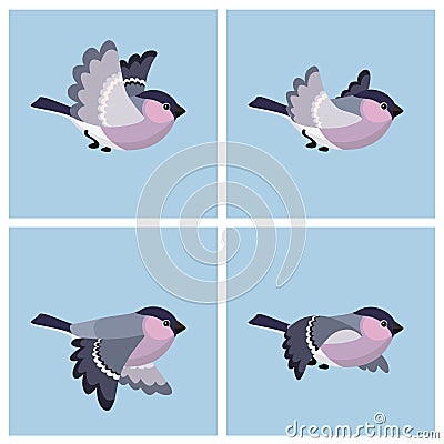 Flying Bullfinch female animation sprite sheet Vector Illustration