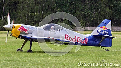 The Flying Bulls Aerobatics Team Zlin-50LX preparing for taxiing for take-off. Editorial Stock Photo