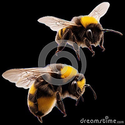 Flying Bumblebee, Macro, Isolated on Transparent Background, Generative AI Stock Photo