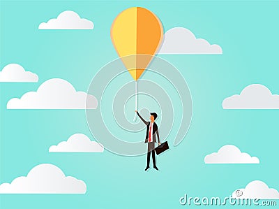 Flying businessman vector concept with balloon, inspiration, imagination, innovation, creative idea to success of business Vector Illustration