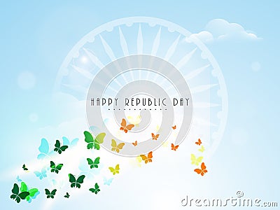 Flying butterflies with Ashoka Wheel for Indian Republic Day celebration. Stock Photo