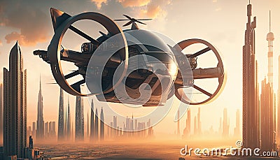Flaying car concept. Ai generated illustration Stock Photo