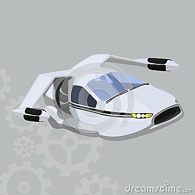 Flying car vector icon on a grey background. Futuristic electric car illustration isolated on grey. Aircraft realistic style Cartoon Illustration