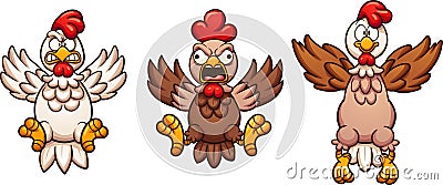 Flying cartoon chickens Vector Illustration