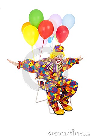 Flying Clown in Lawn Chair Stock Photo