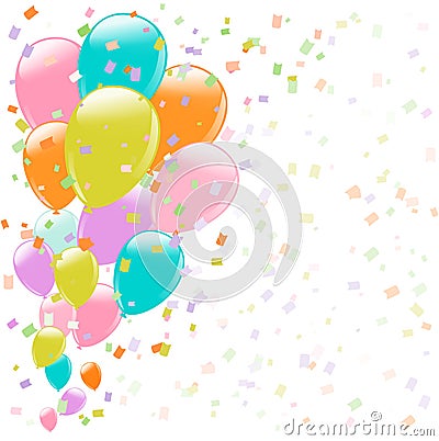 Flying colorful balloons and confetti Vector Illustration