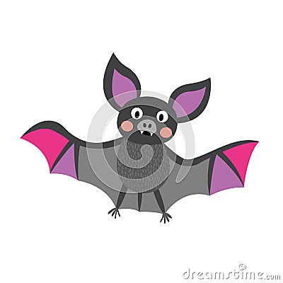 Flying colorful Bat cartoon character. Vector Illustration