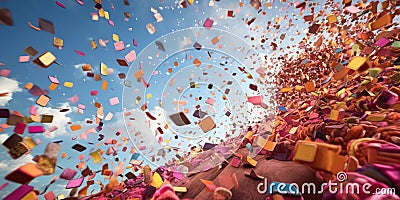 Flying confetti against the sky, concept of Celebration, created with Generative AI technology Stock Photo